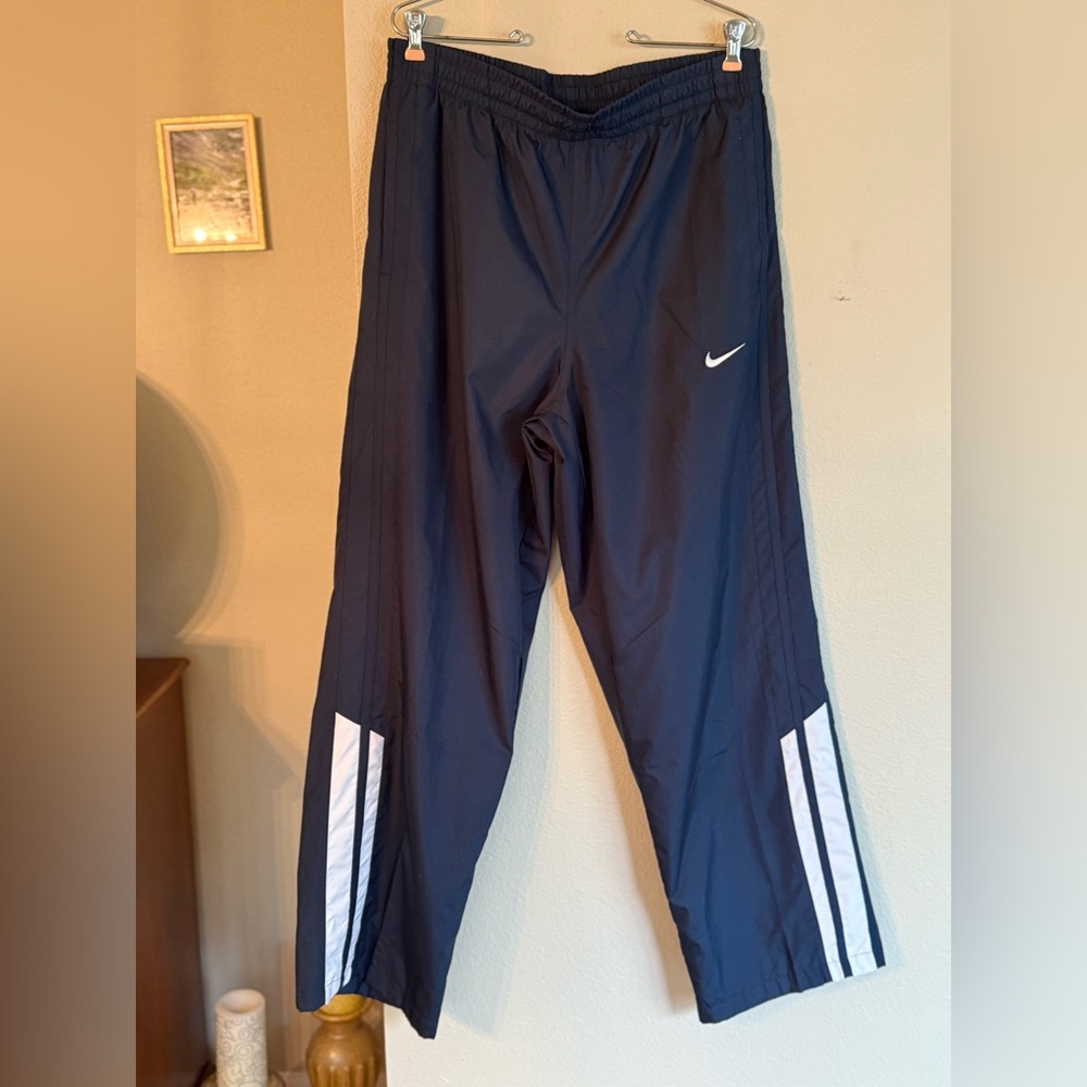 Nike Navy Blue Athletic Pants with White Stripes